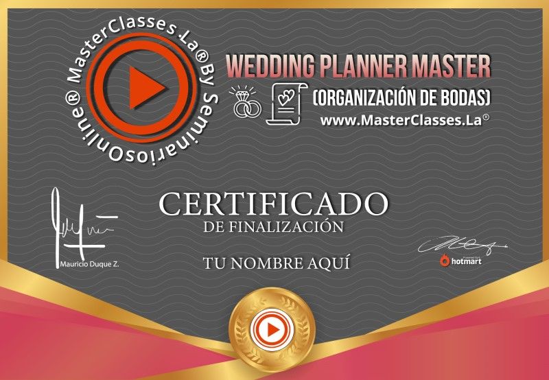 Certificado de Wedding Planner Master (Organización de Bodas)