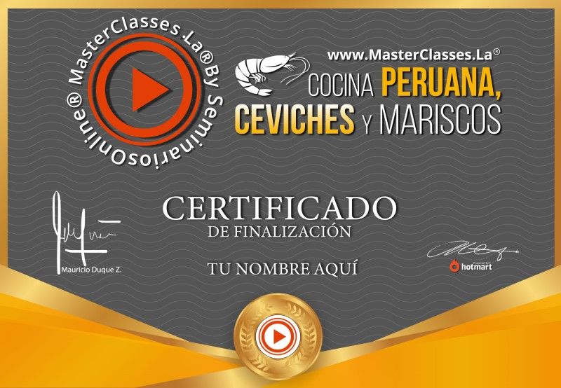 Certificado de Cocina Peruana, Ceviches y Mariscos