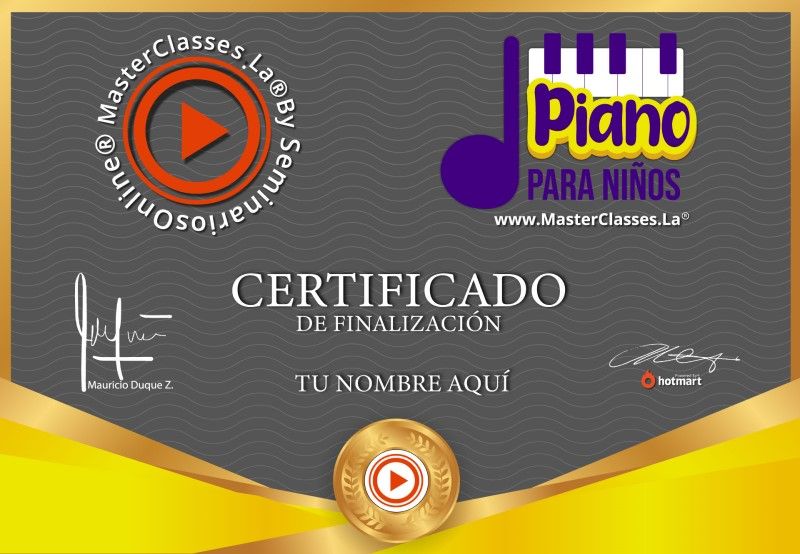 Certificado de Piano para Niños