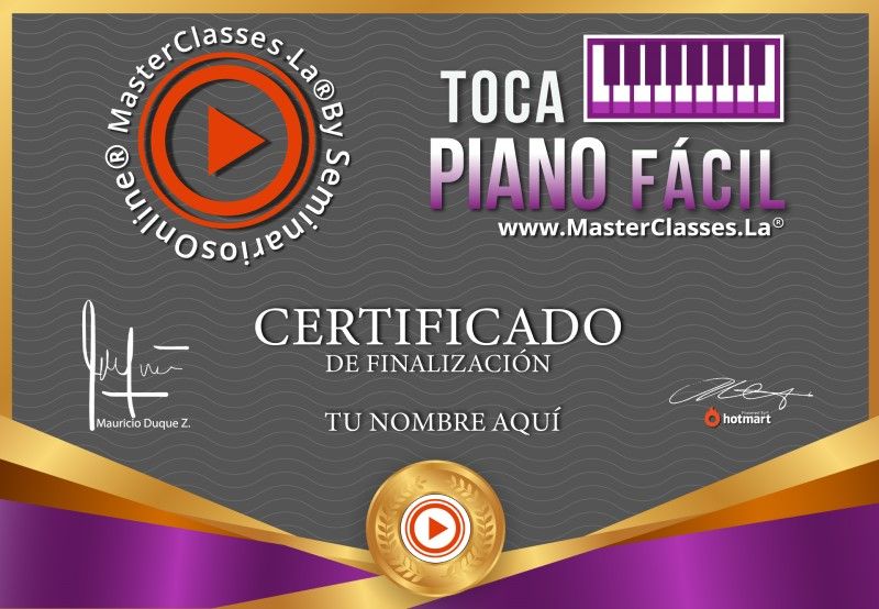 Certificado de Toca Piano Fácil