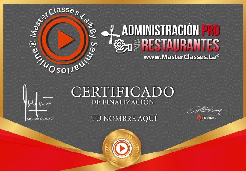 Certificado de Administración Pro para Restaurantes