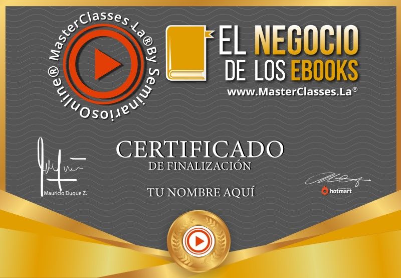 Certificado de El Negocio de los Ebooks