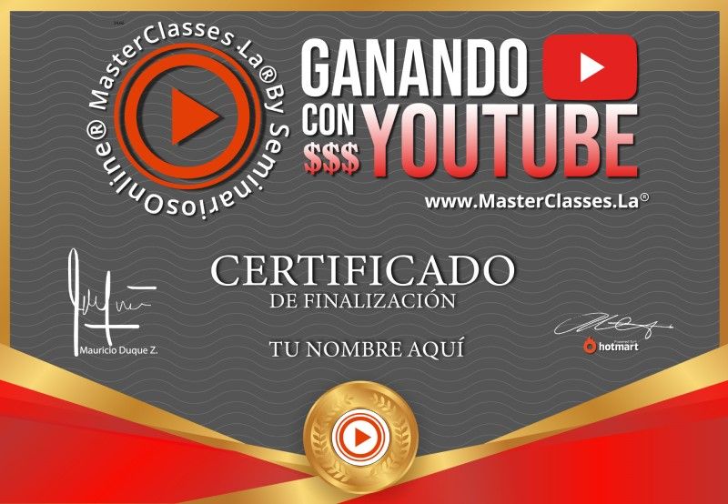 Certificado de Ganando con YouTube