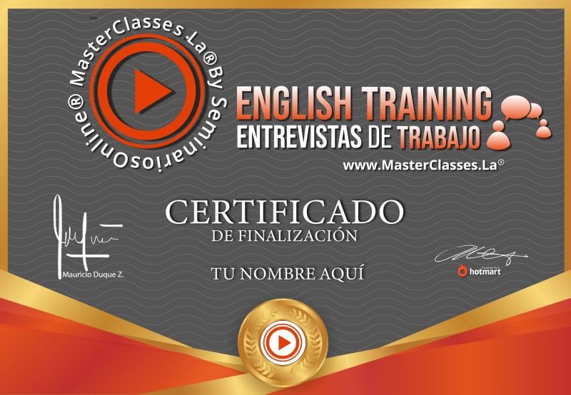 Certificado de English Training - Entrevistas de Trabajo