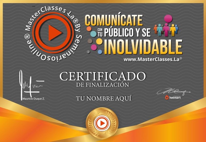 Certificado de Comunícate con tu Público y Se Inolvidable