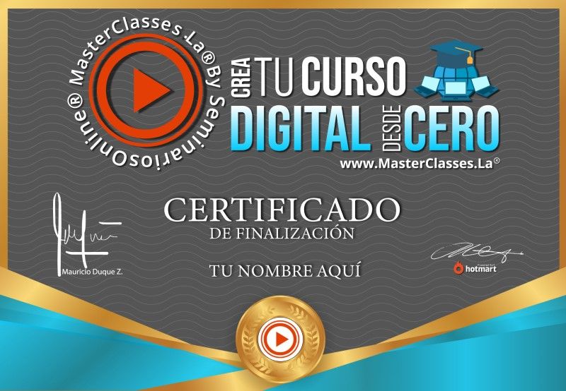 Certificado de Crea tu Curso Digital desde Cero