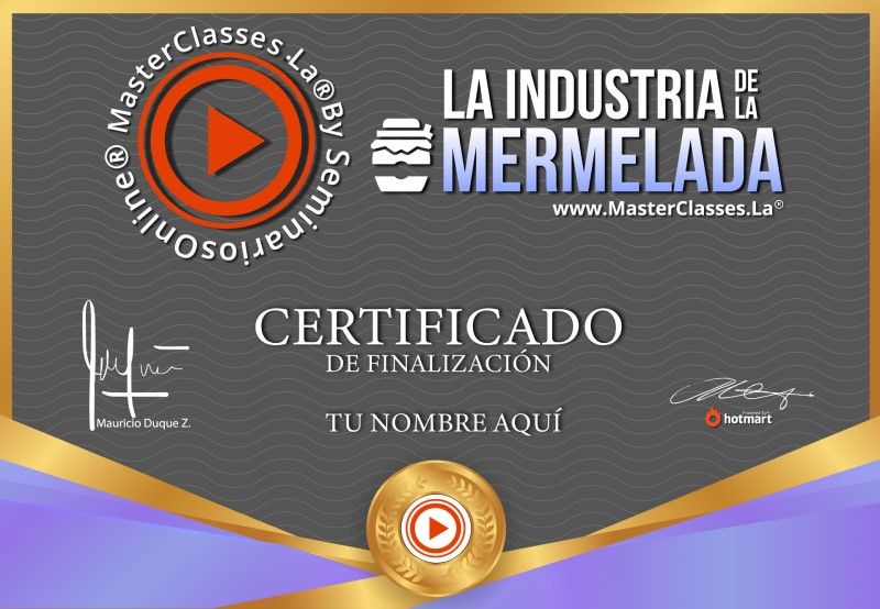 Certificado de La Industria de la Mermelada