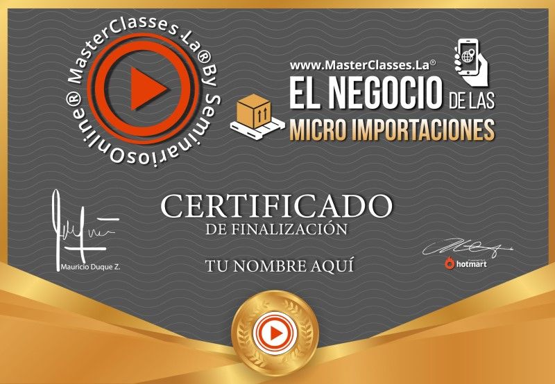 Certificado de El Negocio de las Micro Importaciones