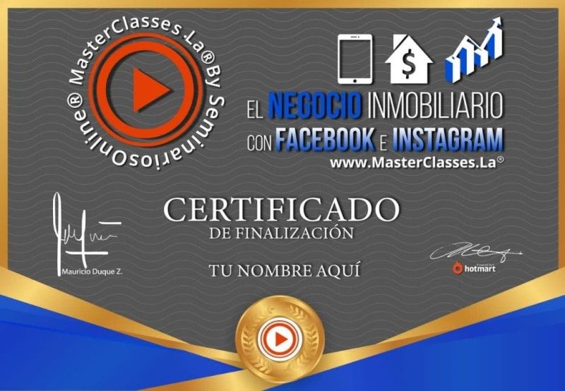 Certificado de El Negocio Inmobiliario con Facebook & Instagram