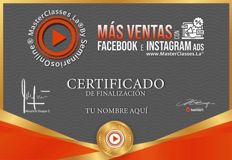 Certificado de Más Ventas Con Facebook e Instagram Ads
