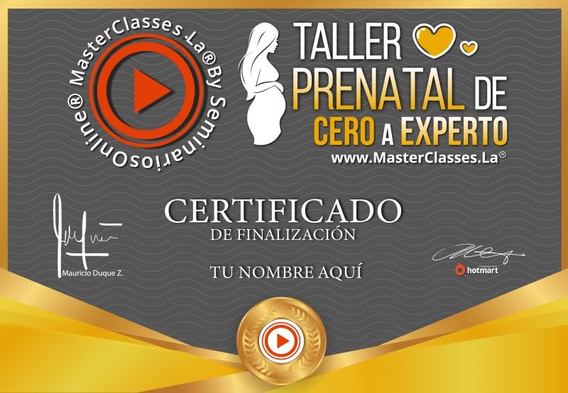 Certificado de Taller Prenatal de Cero a Experto