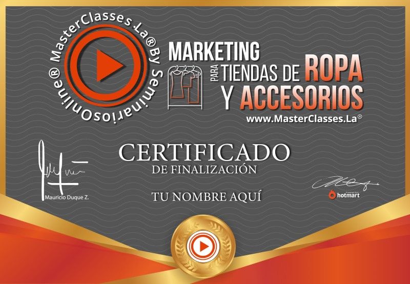 Certificado de Marketing para Tiendas de Ropa y Accesorios