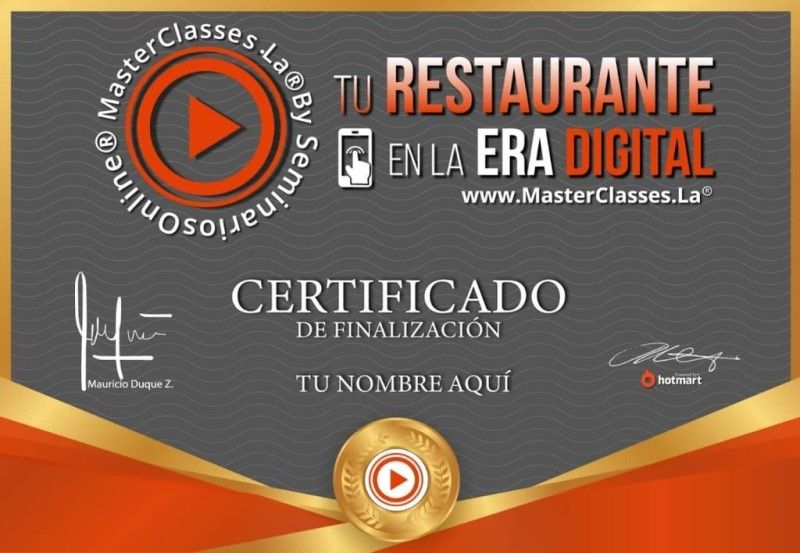 Certificado de Tu Restaurante En La Era Digital