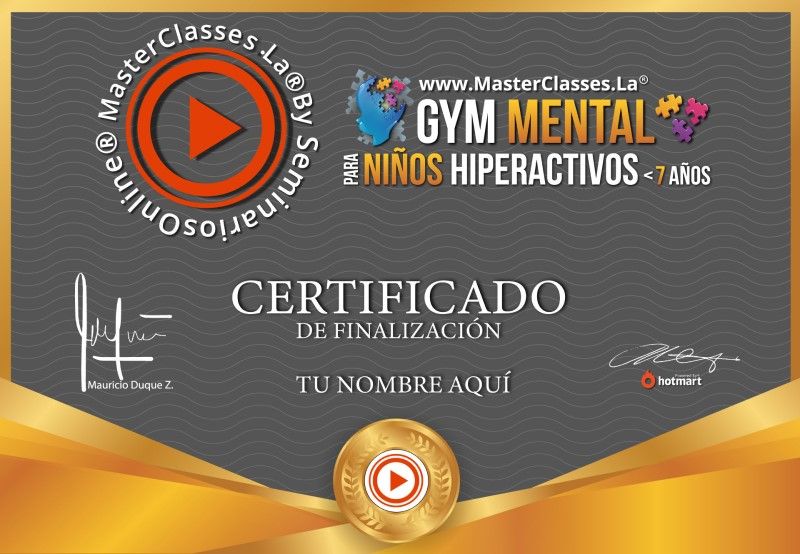 Certificado de Gym Mental para Niños Hiperactivos menores de 7 Años