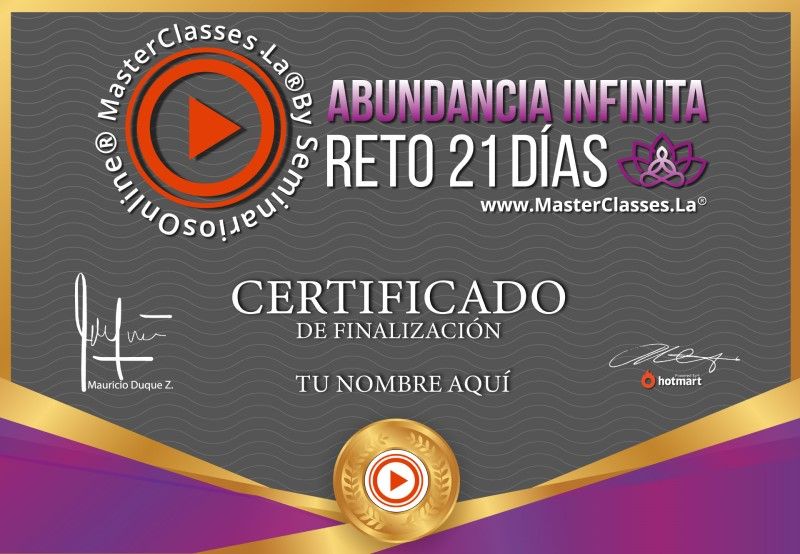 Certificado de Abundancia Infinita Reto 21 Días