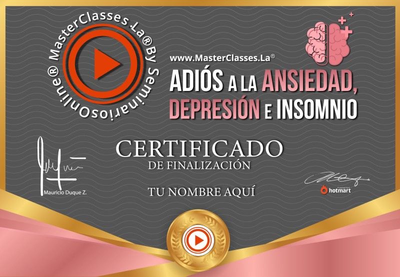 Certificado de Adiós a la Ansiedad, Depresión e Insomnio