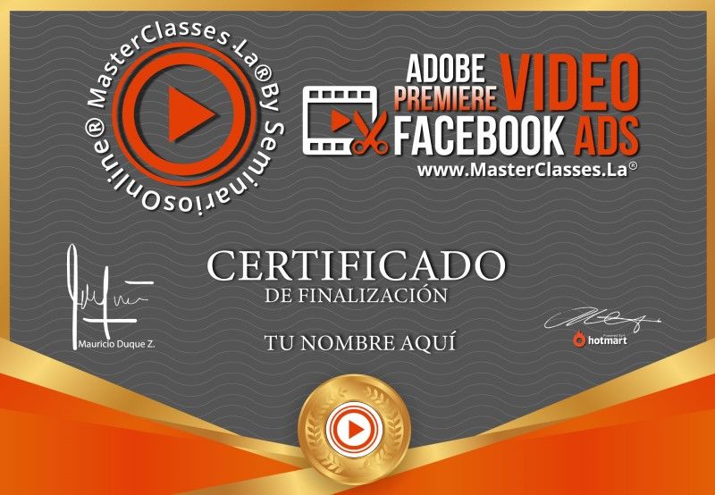 Certificado de Adobe Premier Video Facebook Ads