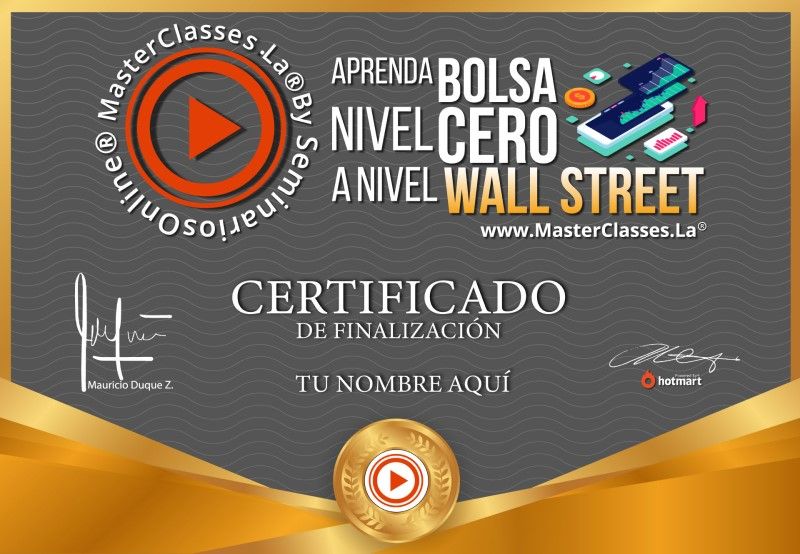 Certificado de Aprenda Bolsa Nivel Cero a Nivel Wall Street