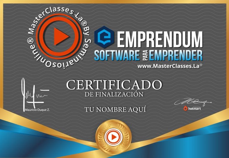 Certificado de Emprendum Software para Emprender