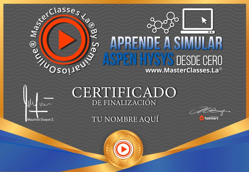 Certificado de Aprende A Simular Aspen Hysys desde Cero