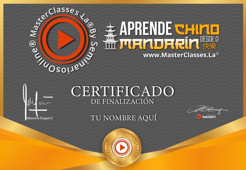 Certificado de Aprende Chino Mandarín desde Cero