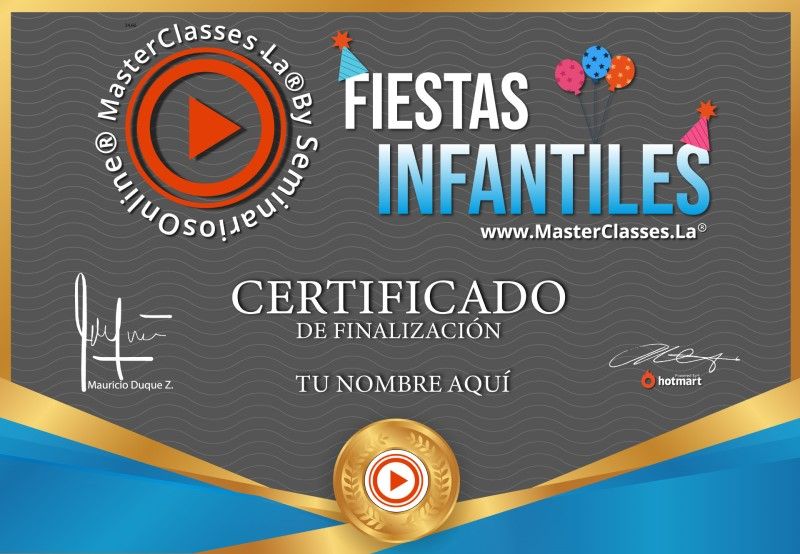 Certificado de Fiestas Infantiles