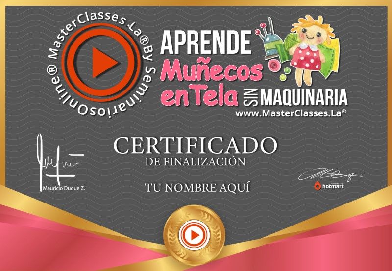 Certificado de Aprende Muñecos en Tela sin Maquinaria