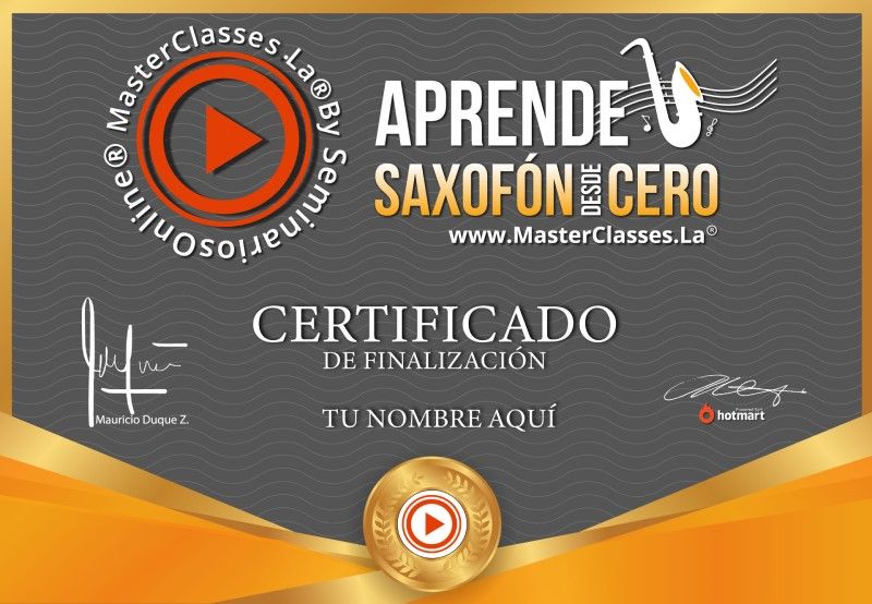 Certificado de Aprende Saxofón desde Cero