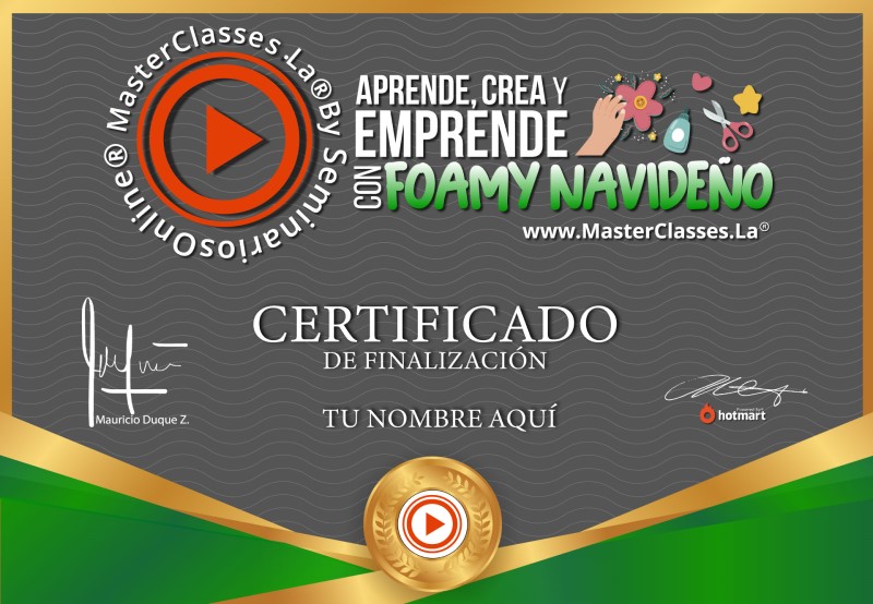 Certificado de Aprende, Crea y Emprende con Foamy Navideño