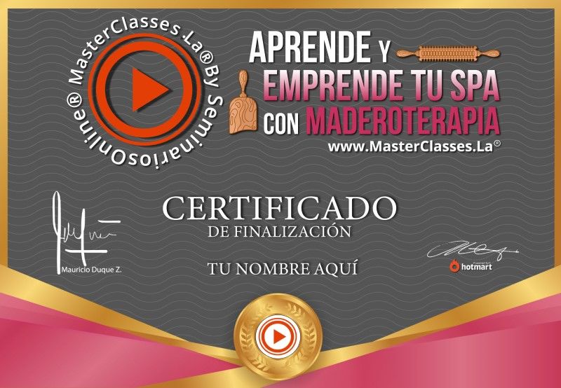 Certificado de Aprende y Emprende tu Spa con Maderoterapia